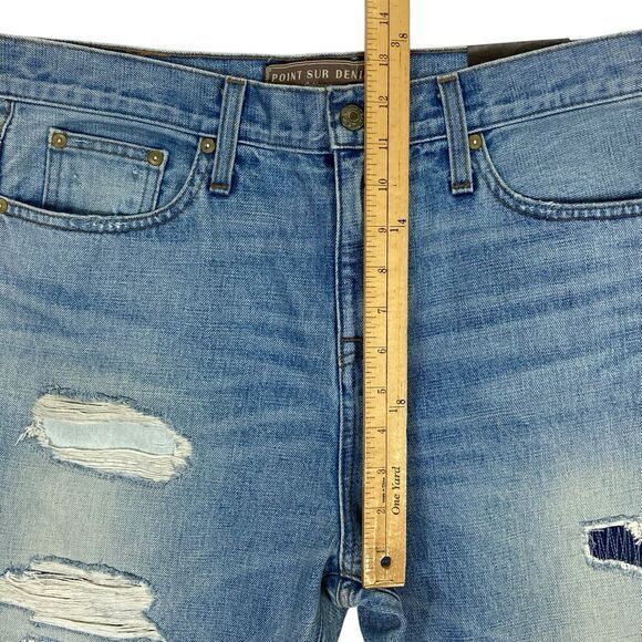 Point Sur Jeans Womens 30 Blue Distressed High Waisted Cropped Leg Selvedge NEW - Picture 11 of 16